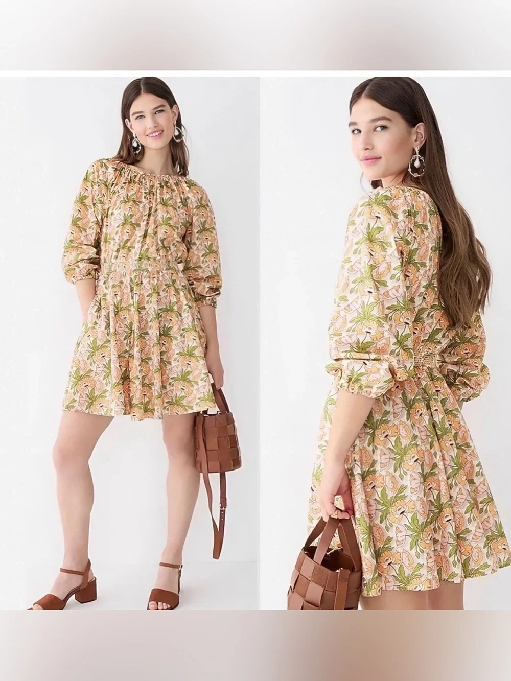 J Crew Butterfield Poppy Pink Green Floral Mini Dress Pockets Smocked Waist (Sm)